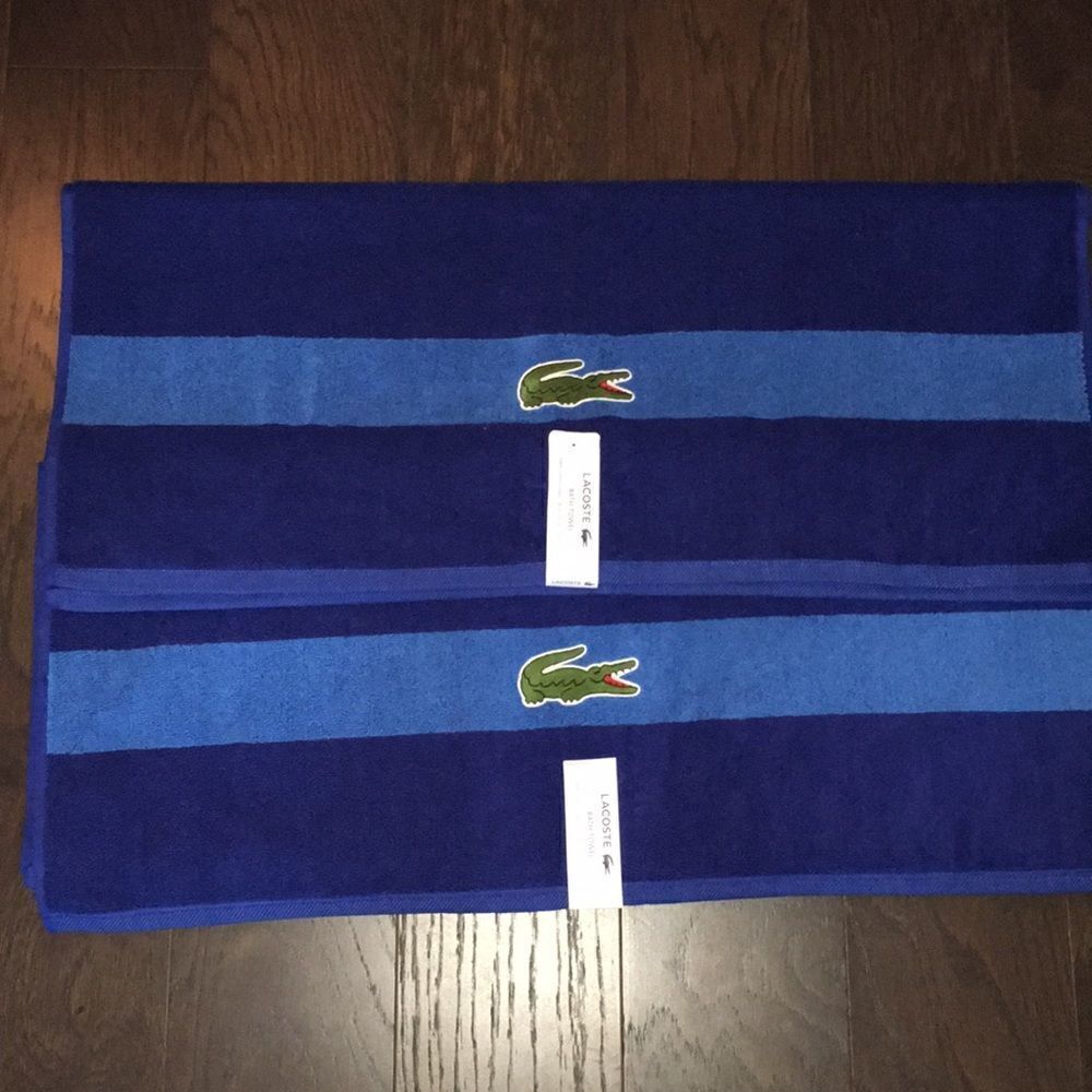 2 TWO (1 pair)Stripe New Lacoste Alligator Crocodile Bath Towel 2 Tone Blue boys